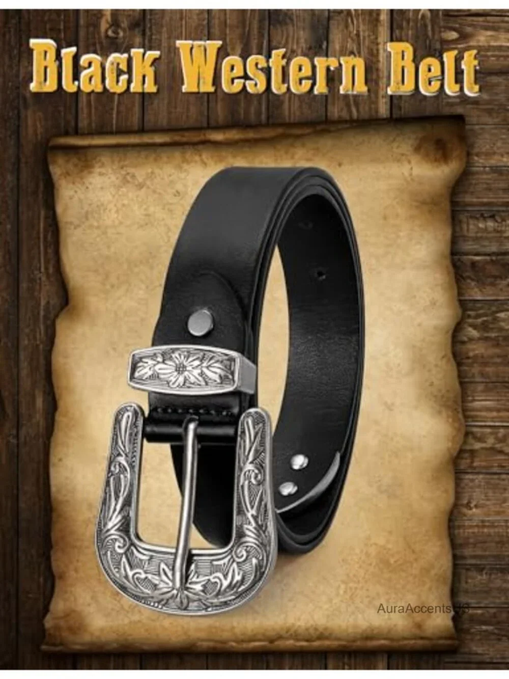 Vintage Western Belt for Women PU Leather 1.1 Inch Cowgirl Belt with Silver